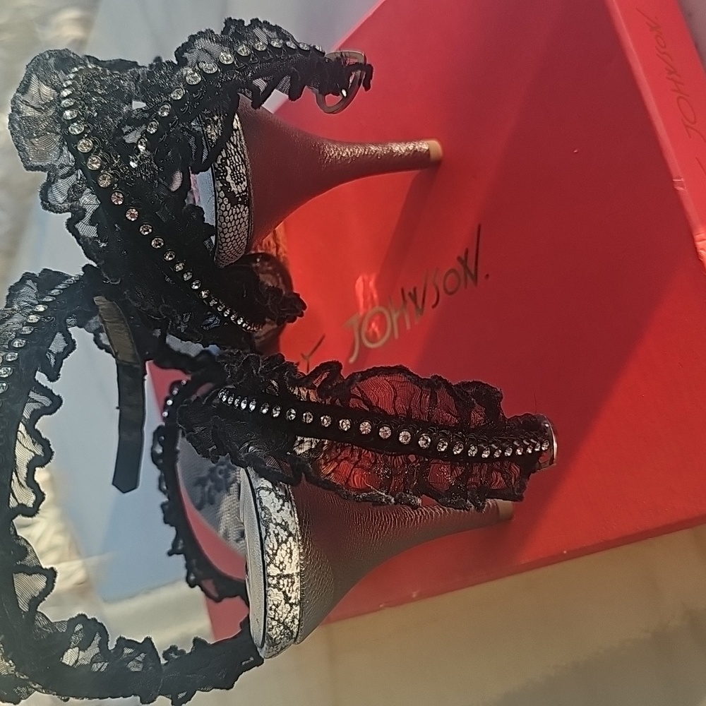 Betsey Johnson Black Lace Sandals High Heel - Picture 4 of 10